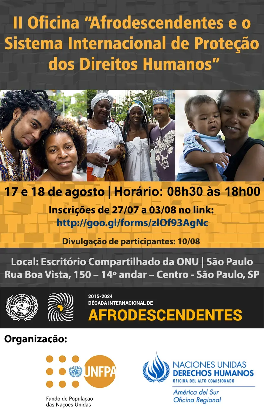 UNFPA e ACNUDH abrem inscrições para 2ª edição da Oficina “Afrodescendentes e o Sistema Internacional de Proteção dos Direitos Humanos