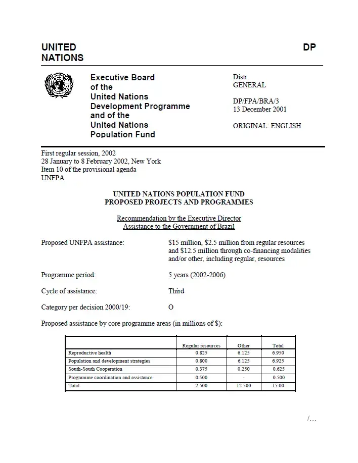 UNFPA Country programme document for Brazil (2002-2006)