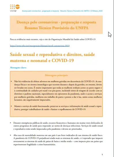 Saúde sexual e reprodutiva e direitos, saúde materna e neonatal e COVID-19