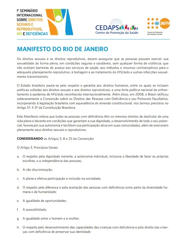 Manifesto do Rio de Janeiro - Pelos direitos e pela saúde sexual e reprodutiva das pessoas com deficiência