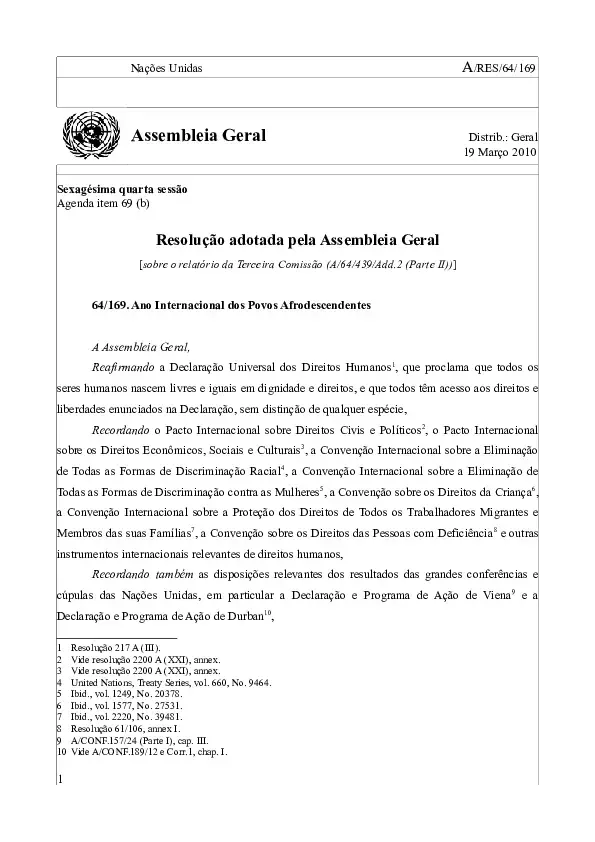 Resolução do Ano Internacional dos Povos Afrodescendentes